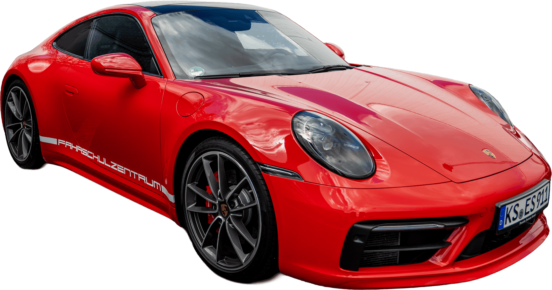 Roter Porsche 911 der Fahrschule, exklusiv gegen Aufpreis dazu buchbares Fahrschulauto